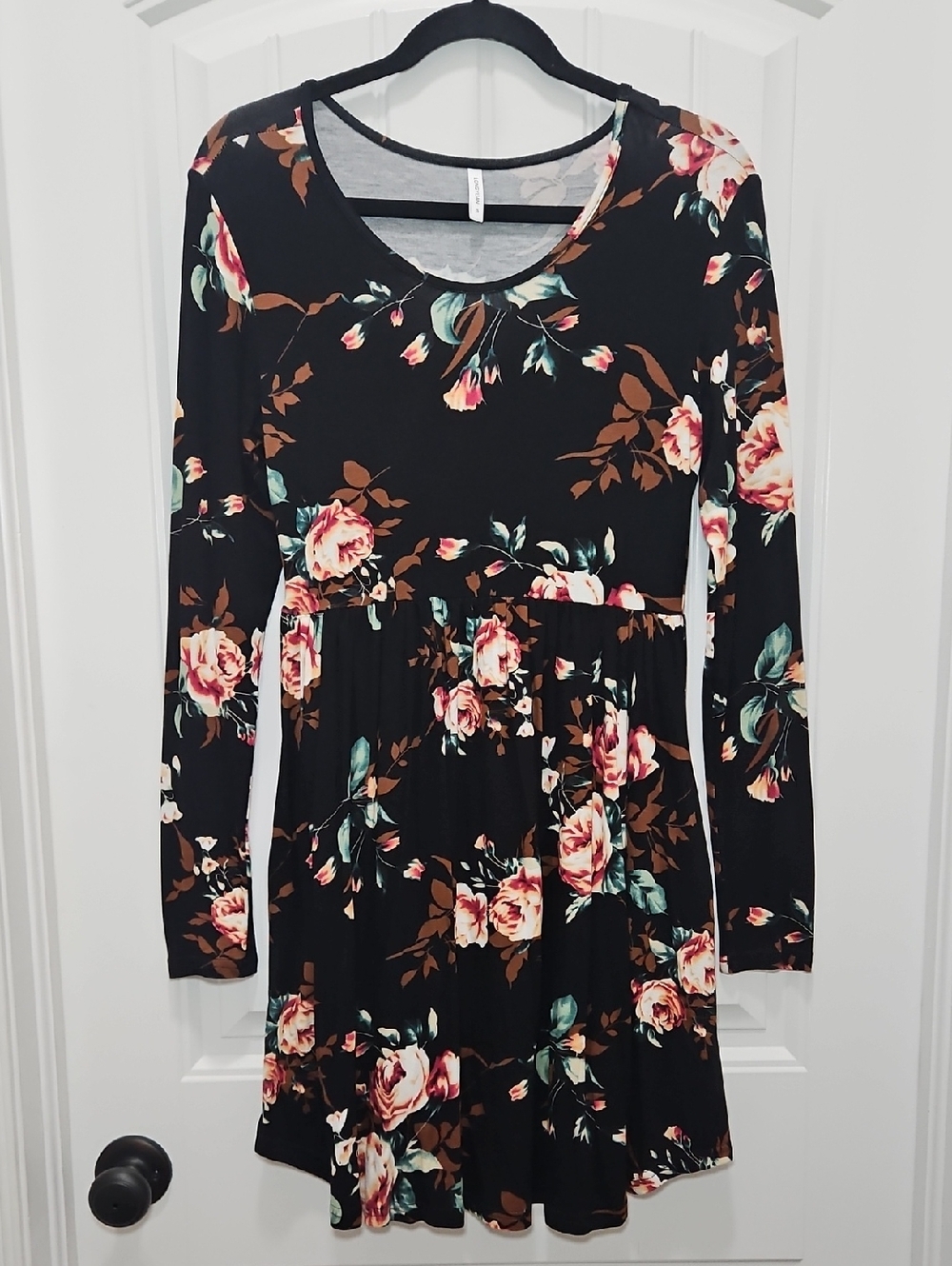 Longyuan Long Sleeve Jersey Knit Floral Dress